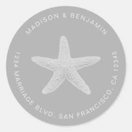 Starfish Beach Wedding Returadress Grått Runt Klistermärke
