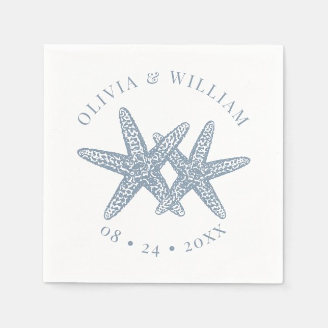 Starfish Beach Wedy Coastal Dusty Blue Pappersservett (Framsidan)