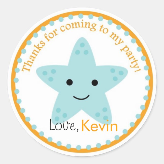 Starfish Birthday Sticker Runt Klistermärke (Framsida)