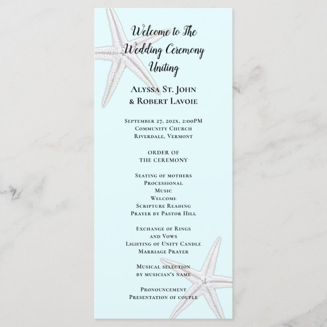 Starfish Blek Blue Tall Beach Ceremony Program (Framsida)