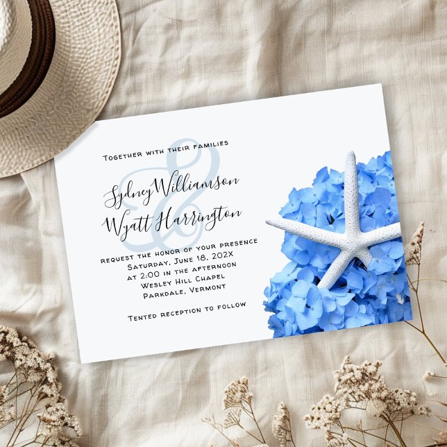 Starfish Blue Hydrangea Simple Ceremony Inbjudningar (Skapare uppladdad)