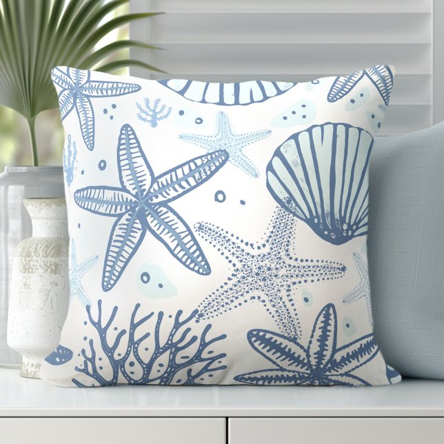 Starfish Blue White Dekorativ kudde (Discover Gorgeous Coastal Throw Pillows by Totally Coast.)