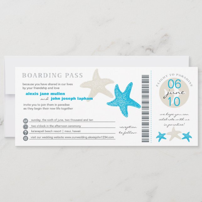 Starfish Boarding Pass| Bröllop Inbjudningar (Framsida)