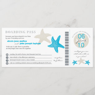 Starfish Boarding Pass Bröllop Inbjudningar