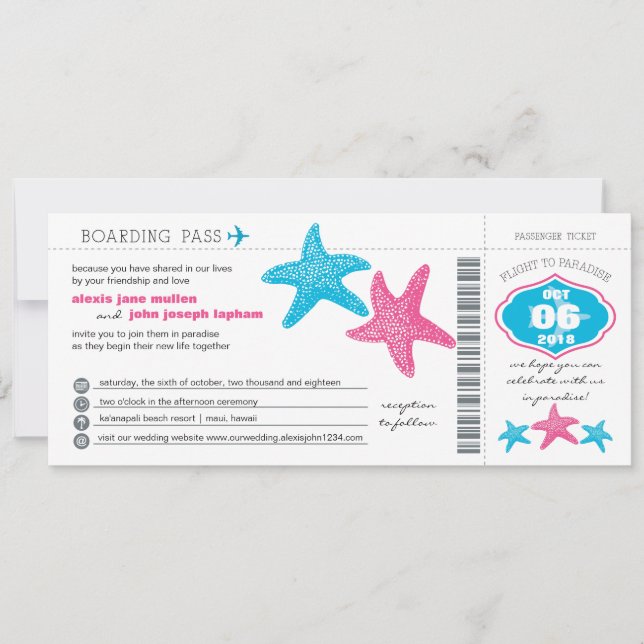 Starfish Boarding Pass| Bröllop Inbjudningar (Framsida)