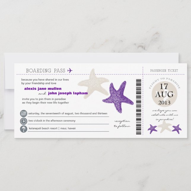 Starfish Boarding Pass Bröllop Inbjudningar (Framsida)