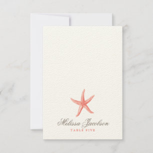 Starfish Bröllop Escort/Place Card - CORAL Inbjudningar