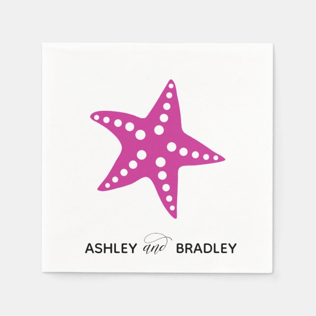Starfish Bröllop Napkins, Beach, Fuchsia Rosa Pappersservett (Framsidan)