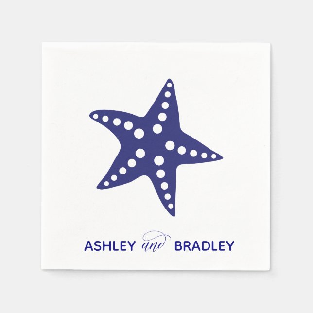 Starfish Bröllop Napkins, Beach, Navy Blue Pappersservett (Framsidan)
