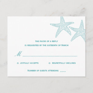 Starfish Bröllop OSA Card - turkos Kort