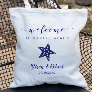 Starfish Bröllop Välkommen Bag för Beach, marinblå Tygkasse