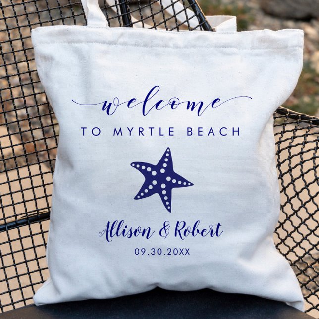 Starfish Bröllop Välkommen Bag för Beach, marinblå Tygkasse (Skapare uppladdad)