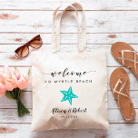 Starfish Bröllop Welcome Bag, Turquise Blue Tygkasse<br><div class="desc">Fyll den här vackra väskan med dina favoritsrattar för att välkomna gäster till bröllop!</div>