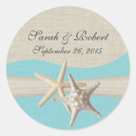Starfish & Burlap Aqua Runt Klistermärke