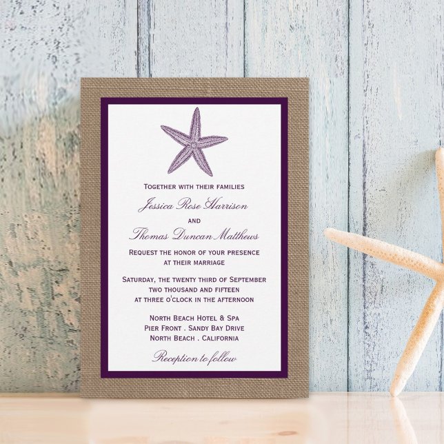 Starfish Burlap Beach Wedding | Välj Färg Inbjudningar (Skapare uppladdad)