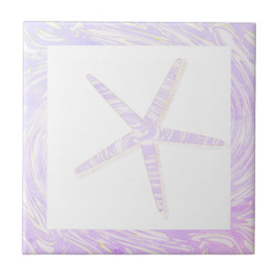 Starfish Coastal Beach Rosa Lila White Nautical Kakelplatta