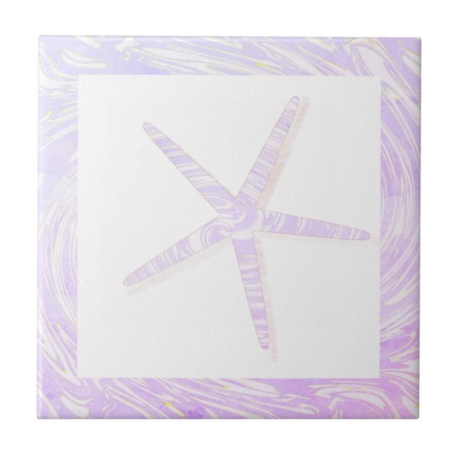 Starfish Coastal Beach Rosa Lila White Nautical Kakelplatta (Framsidan)
