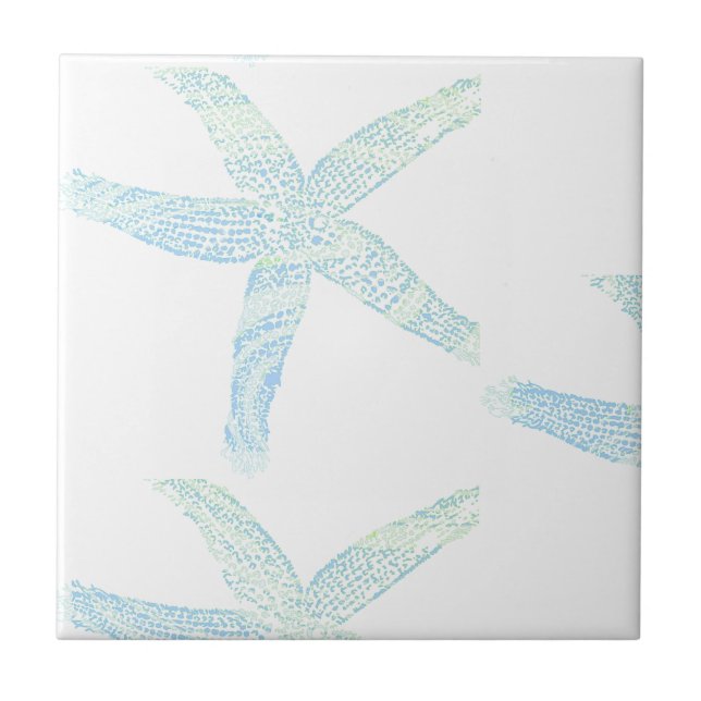 Starfish Coastal Beach Teal Blue White Aqua Gift Kakelplatta (Framsidan)