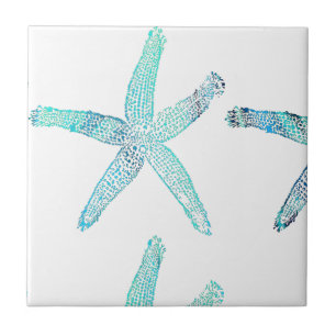 Starfish Coastal Beach Teal Blue White Nautical Kakelplatta