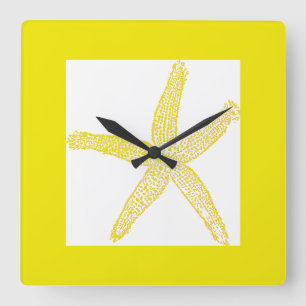 Starfish Coastal Beach Theme Gult Vit Coola Fyrkantig Klocka