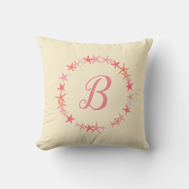Starfish Coral Rosa and Cream Monogram Kudde (Framsida)