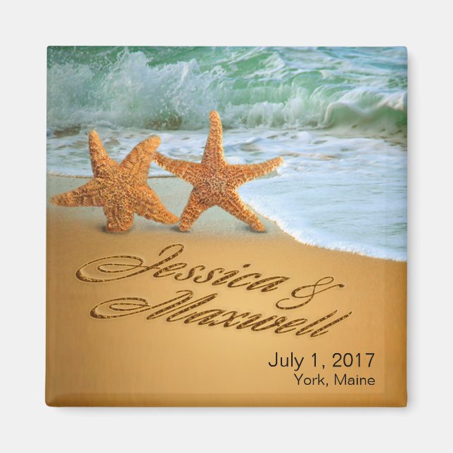 Starfish Couple BE ATT FÅ NAMN I SAND Magnet (Framsidan)