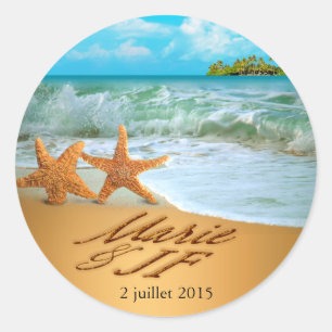 Starfish Couple BE ATT FÅ NAMN I SAND Runt Klistermärke