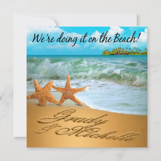 Starfish Couple ber dig att få NAMNEN I SAND Inbjudningar (Framsida)