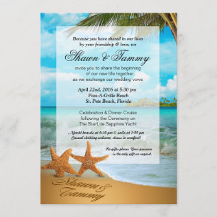 Starfish Couple Faux Vellum Overlay Embellation Inbjudningar