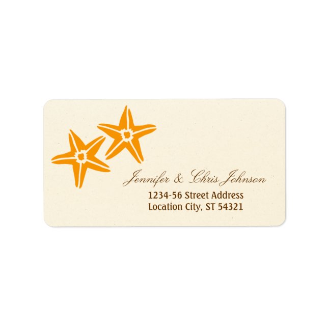Starfish Couple Summer Beach Wedding Adressetikett (Framsidan)