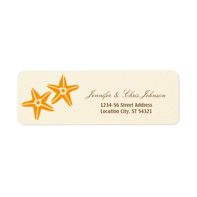 Starfish Couple Summer Beach Wedding Returadress Etikett (Framsidan)