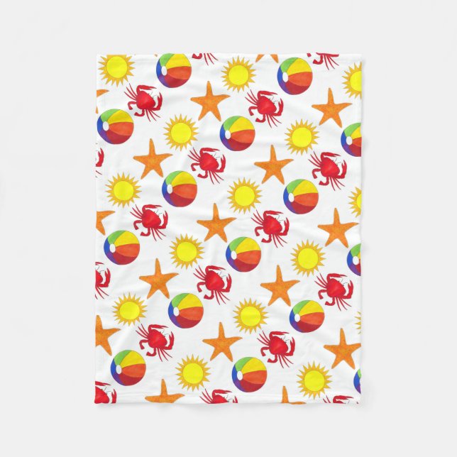 Starfish Crab Beachball Summer Sunshine Beach Fleecefilt (Framsidan)