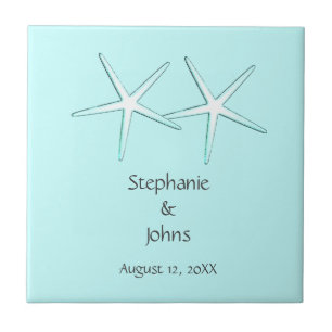 Starfish Cute par Teal White Gift Favor Bröllop Kakelplatta
