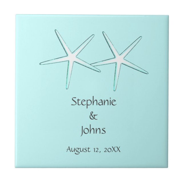 Starfish Cute par Teal White Gift Favor Bröllop Kakelplatta (Framsidan)