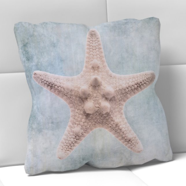 Starfish Distress Coastal Blue Cream Watercolor Kudde (Skapare uppladdad)