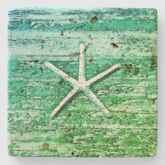 Starfish Driftwood Rustic Nautical Blue Grönt Stenunderlägg