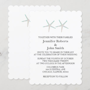 Starfish Elegant Nautical Grått Teal White Bröllop Inbjudningar