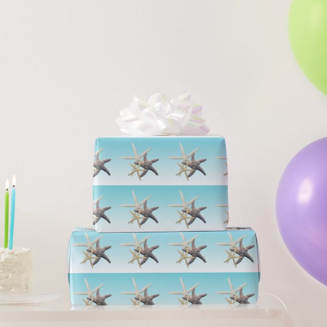 Starfish Family Light Blue Birthday Wrapping Pappe Presentpapper (Festgåvor)