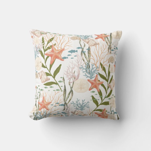 Starfish Fish Seashells Oceanlife Pattern Kudde (Framsida)
