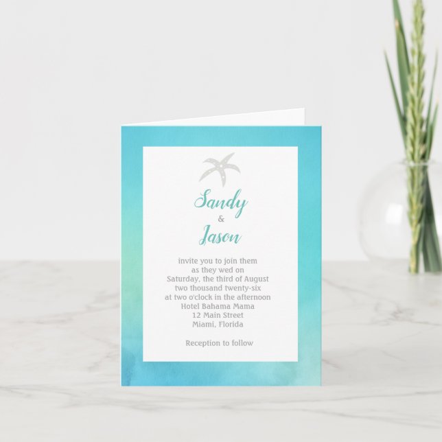 Starfish Folder Beach Thed Wedding bjudning Inbjudan (Framsida)