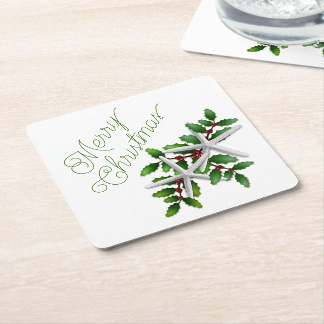 Starfish God jul Party Drink Coasters Underlägg Papper Kvadrat (Vinklad)