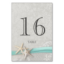 Starfish Grått och Aqua Ribbon Bordsnummer Card