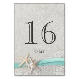 Starfish Grått och Aqua Ribbon Bordsnummer Card