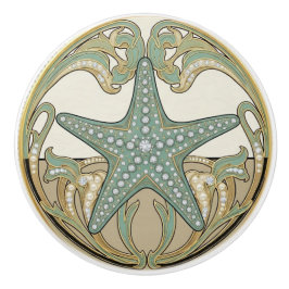 Starfish Green Cream & Gold Art Deco Nouveau Knopp