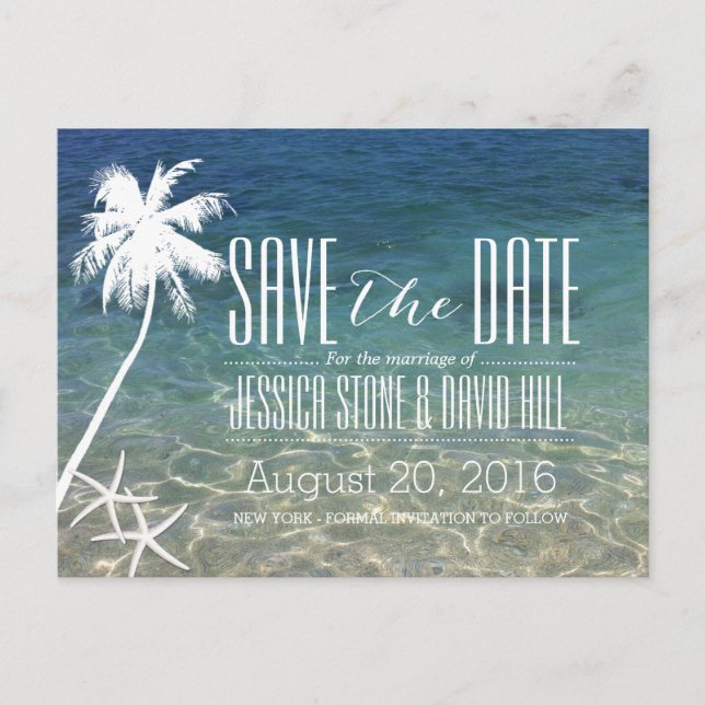 Starfish & Handflatan Träd Beach Wedlings Spara da Meddelande Vykort (Framsida)