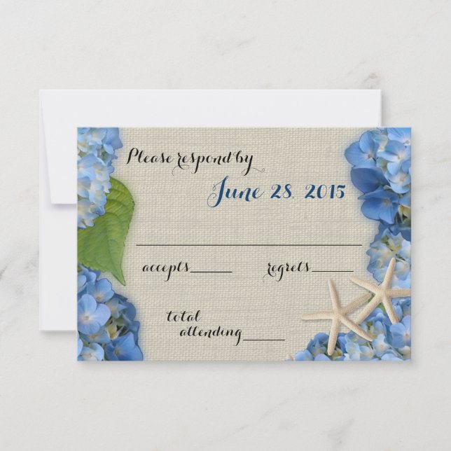 Starfish Hydrangea Bröllop Response OSA Kort (Framsida)