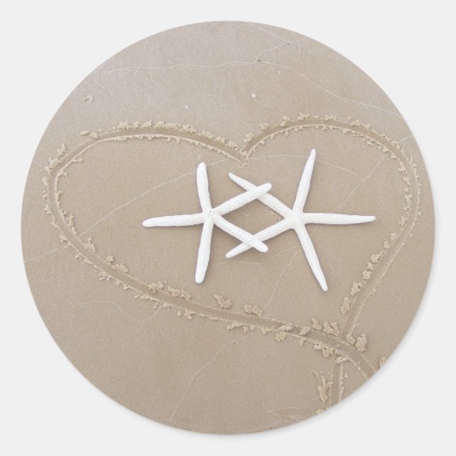 Starfish in Heart Sticker Runt Klistermärke (Framsida)