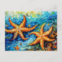 Starfish in Swirling Underwater Oil Painting Vykort