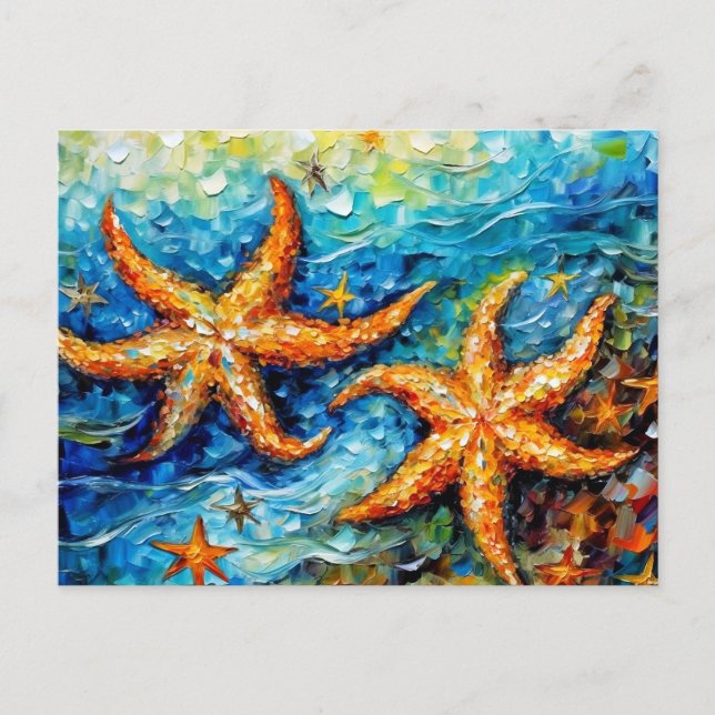Starfish in Swirling Underwater Oil Painting Vykort (Framsida)
