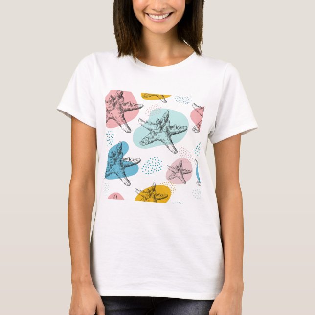 Starfish in trendy colors elegant pattern t shirt (Framsida)